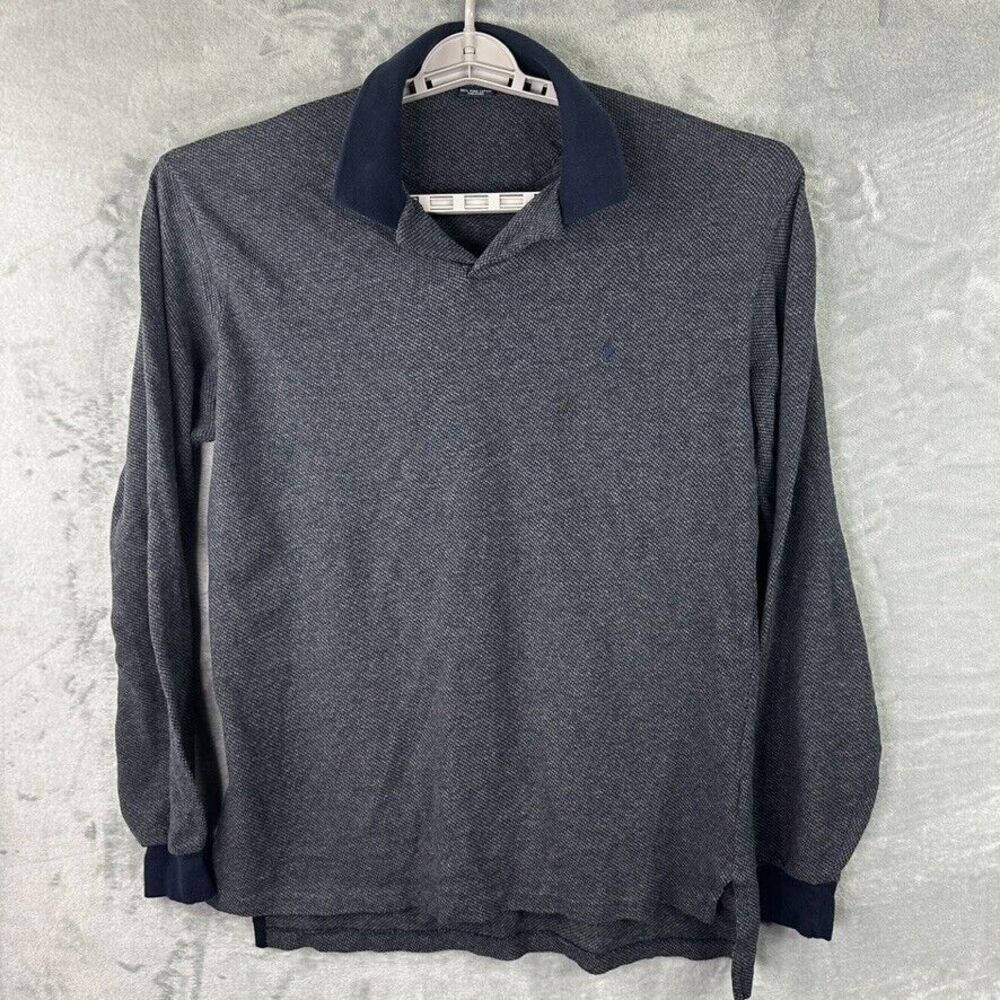 polo ralph lauren pima cotton‎ collared pull over sweater gray blue size large